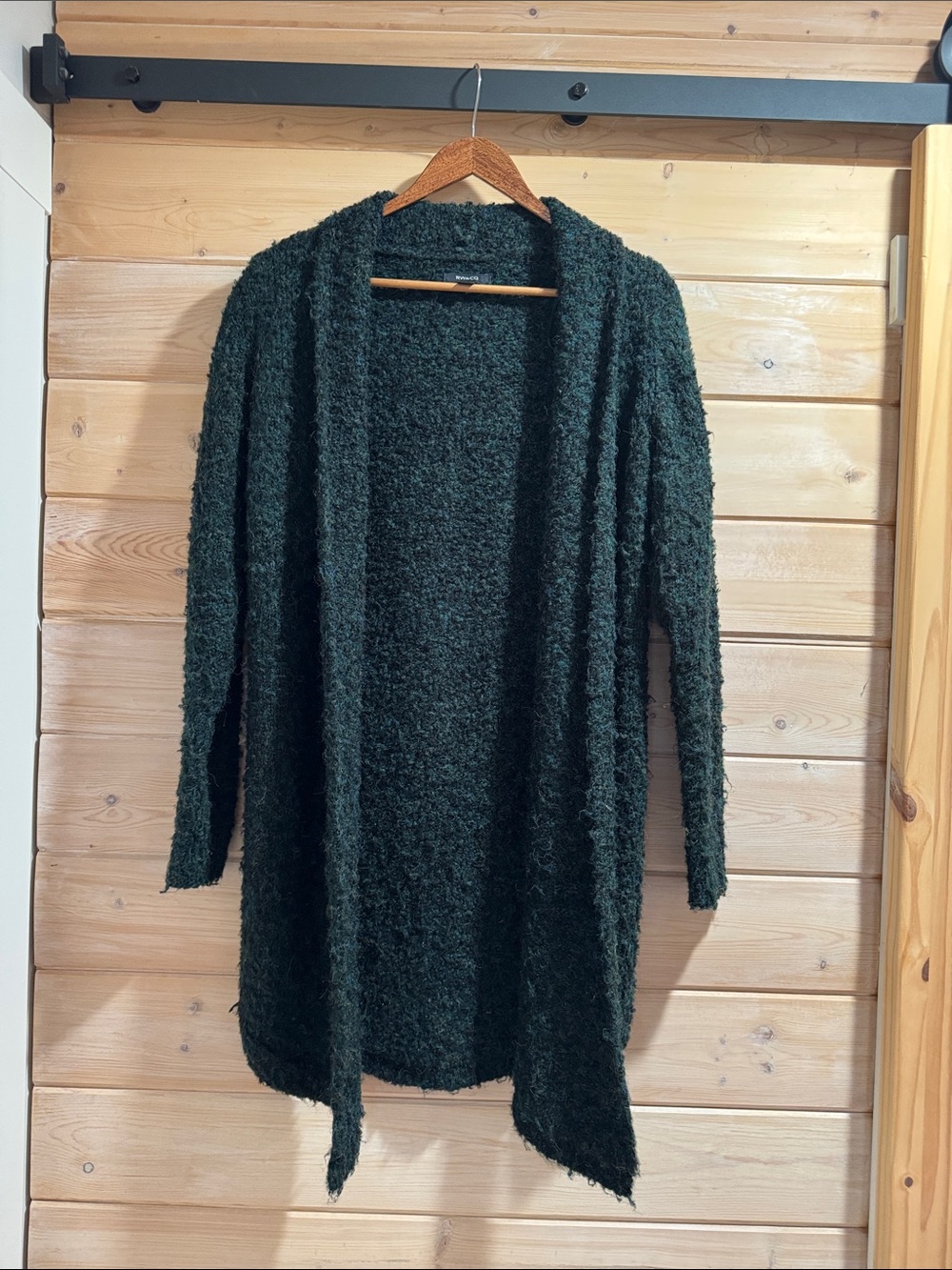 RW&CO. Dark Green Bouclé Open-Front Women's Cardigan